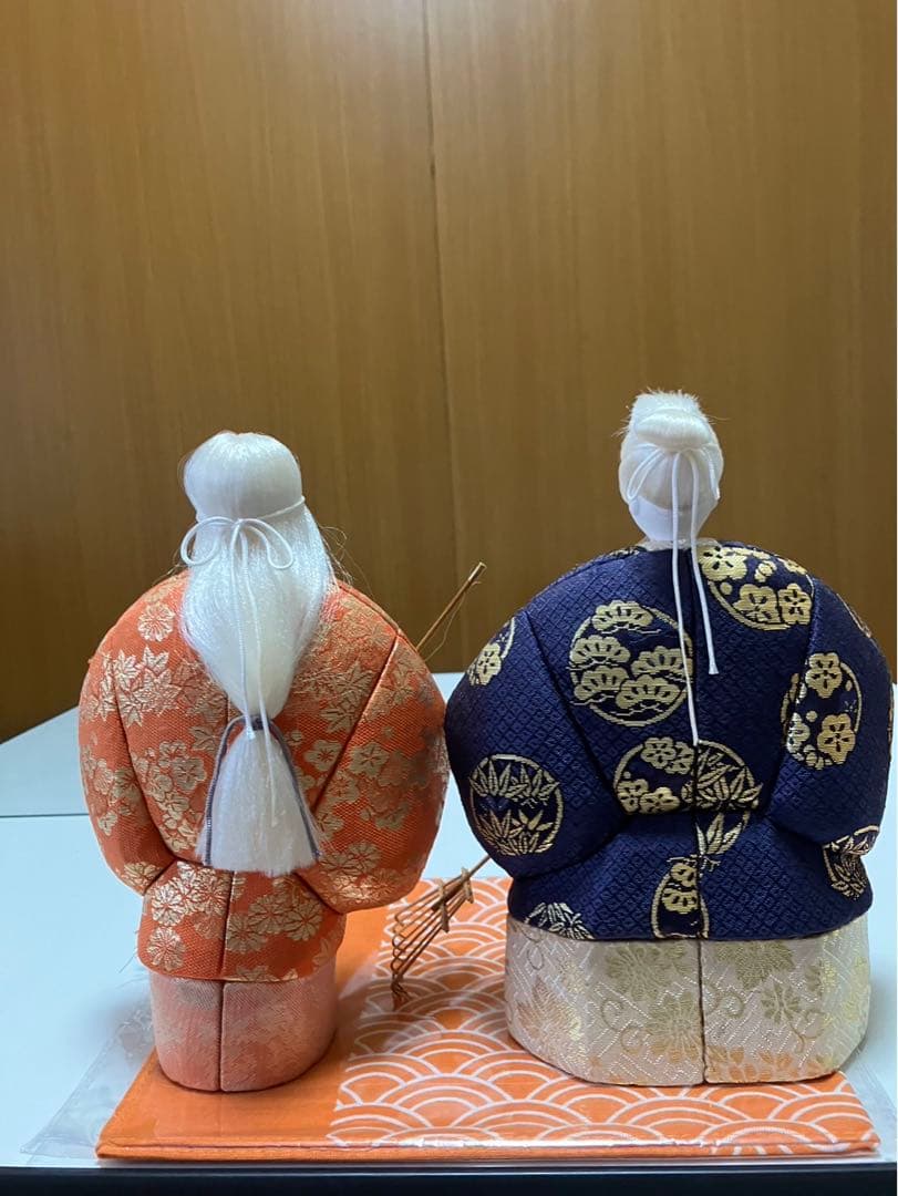 (美品)【高砂人形 翁と嫗】木目込み人形(ガラスケース付き)