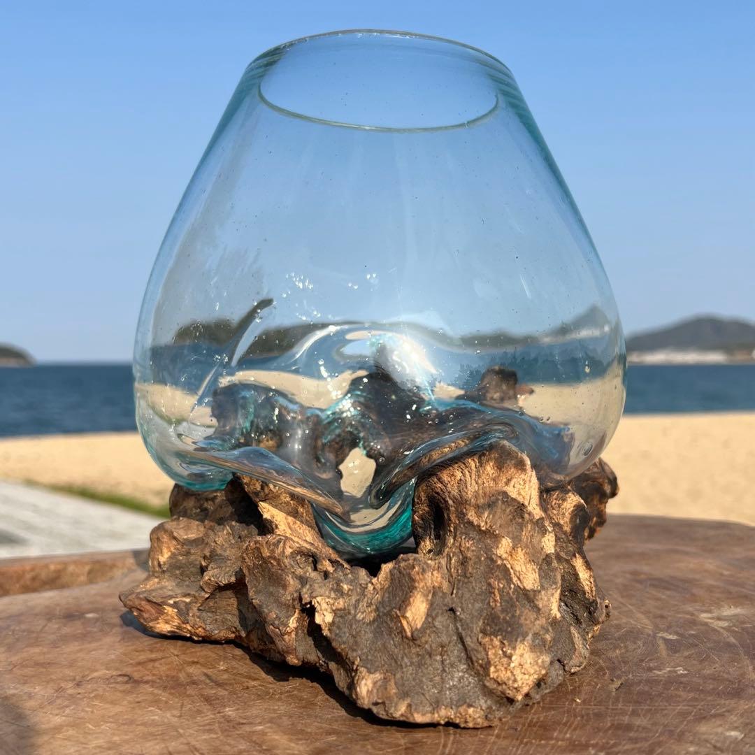 訳あり 流木ガラス オブジェ中Q 花瓶 金魚鉢 ガーデニング テラリウム 観賞魚