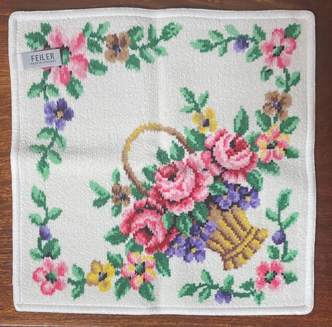 FEILER 花かご刺繍タオルハンカチ 5枚セット　30×30cm