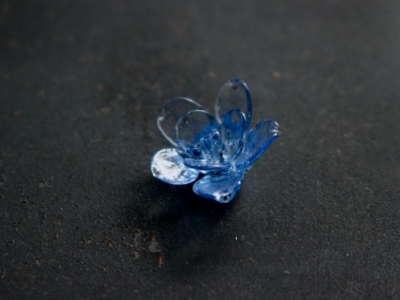1,ビンテージ青いガラス製フラワーセット