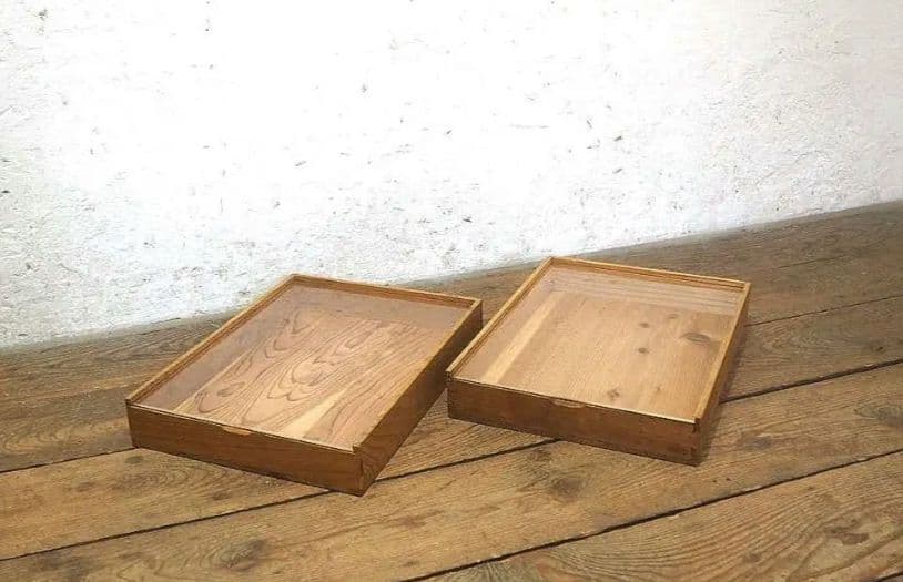 1445 ①2個セット　ガラス蓋付　収納ケース　木箱　コレクション　レトロ　標本