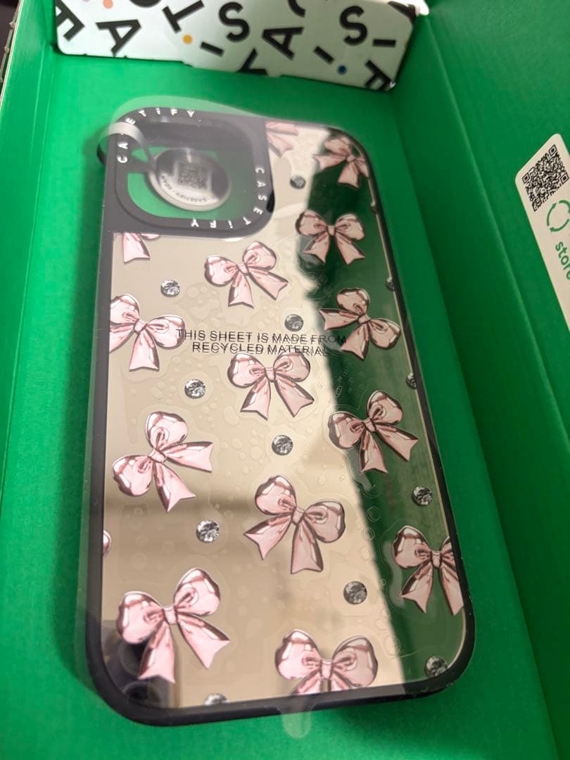 iPhone 17用 メタリックピンクリボンケース