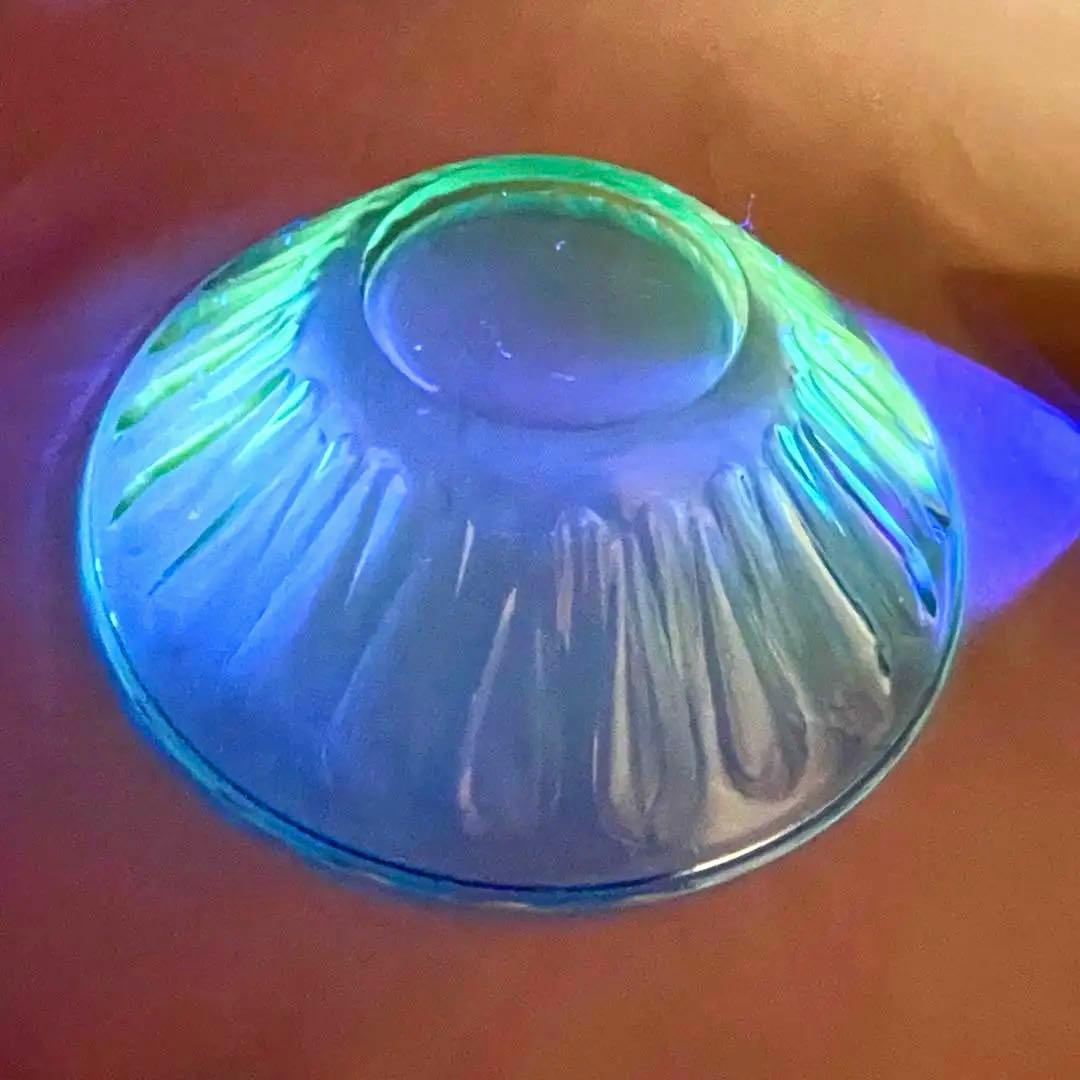 【稀少】青 ブルー ウランガラス デザート器 皿 5つセット アンティーク