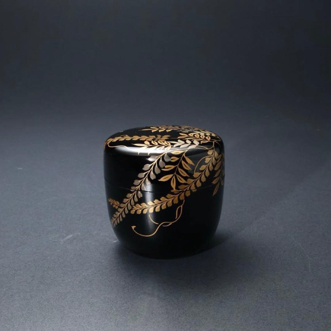 【茶道具】大棗　藤　蒔絵　秀麿　共箱　春　R1419お3