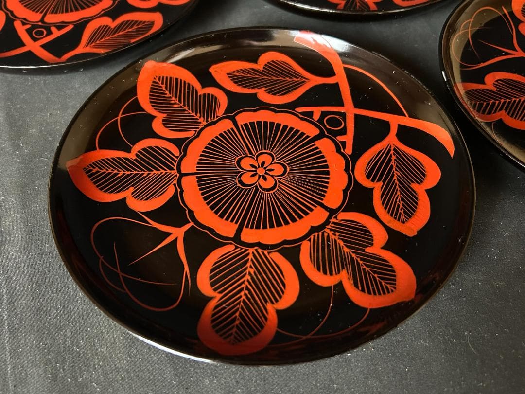 時代 吉野塗 花紋 銘々皿 5客 茶懐石道具 979