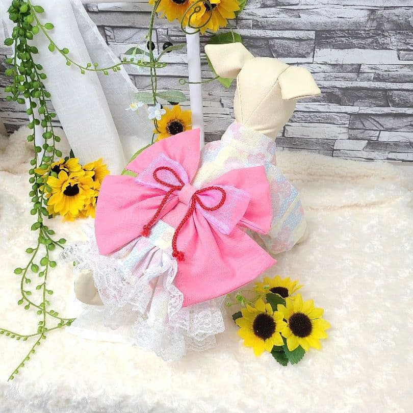 専用です！犬服 Ssize レース２段フリル浴衣 コスチューム ウェアno58