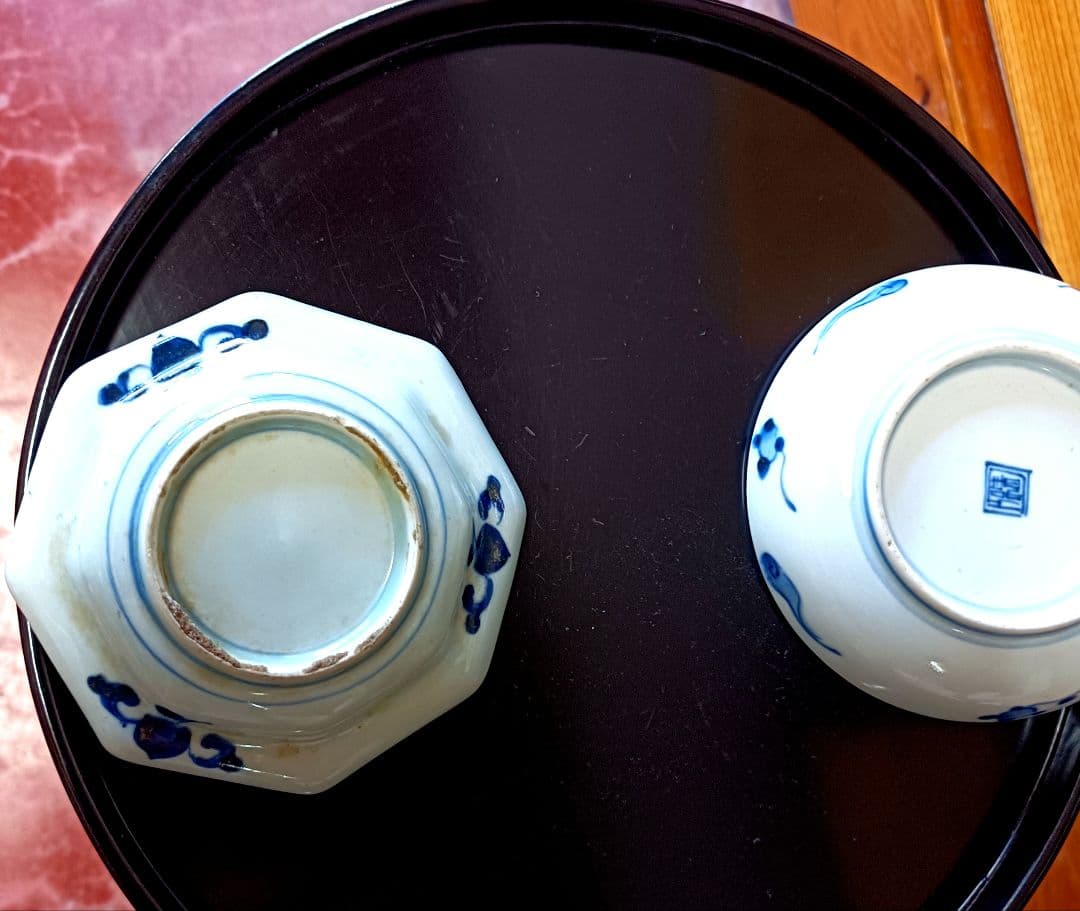 伝統的な小皿セット(金蒔絵漆器小皿2種、色絵陶器小皿2種各1客)