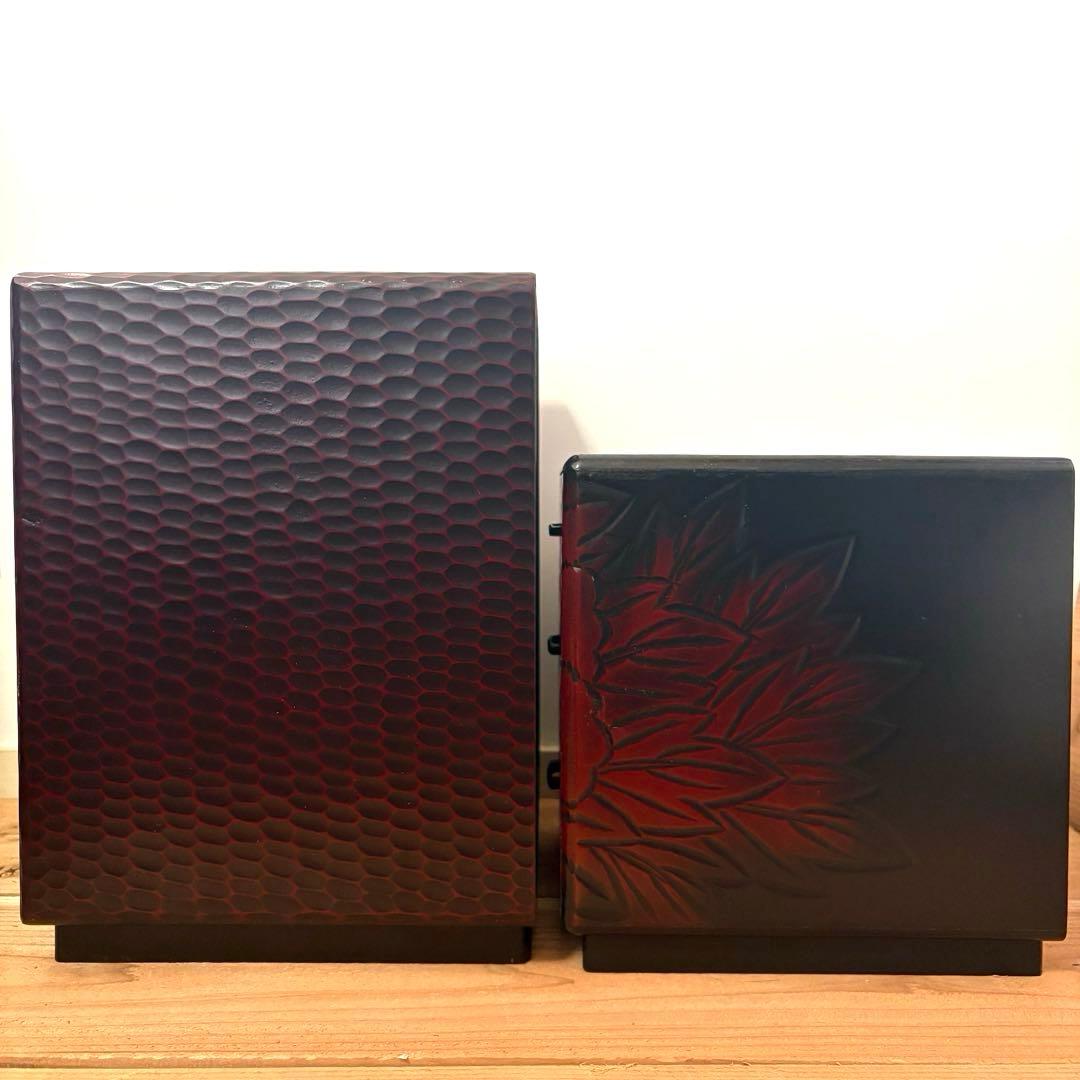 鎌倉彫 小箪笥 2点セット 牡丹文 5段/3段 伝統工芸 和家具 小引き出し