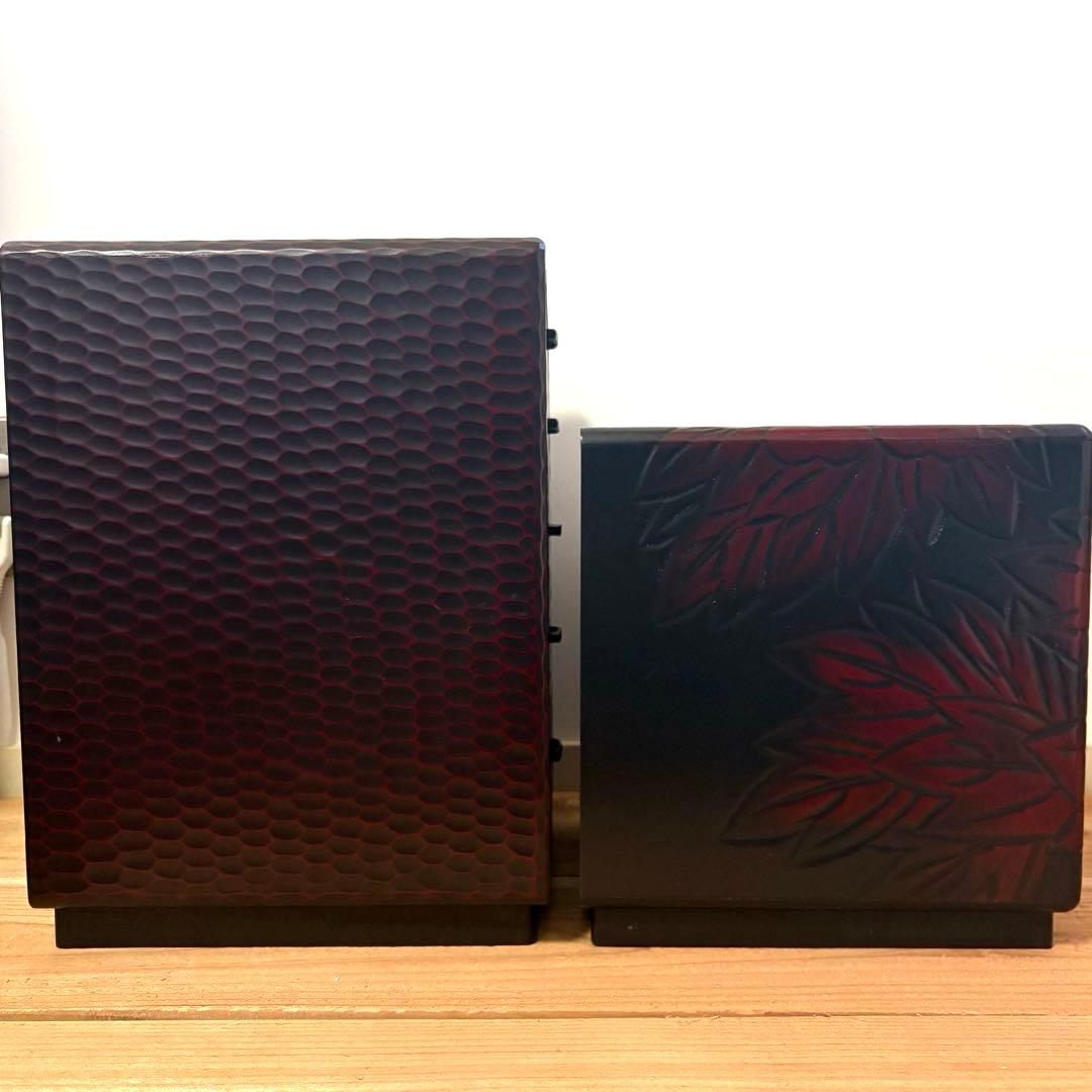 鎌倉彫 小箪笥 2点セット 牡丹文 5段/3段 伝統工芸 和家具 小引き出し