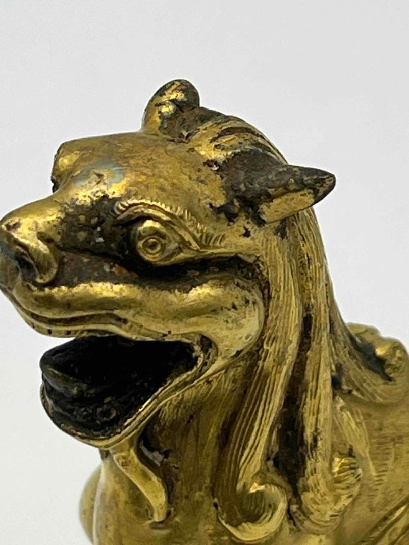 唐時代　金銅獅子 铜鎏金 唐物　金銅仏具 唐物　時代物　仏教用品(B-104②)