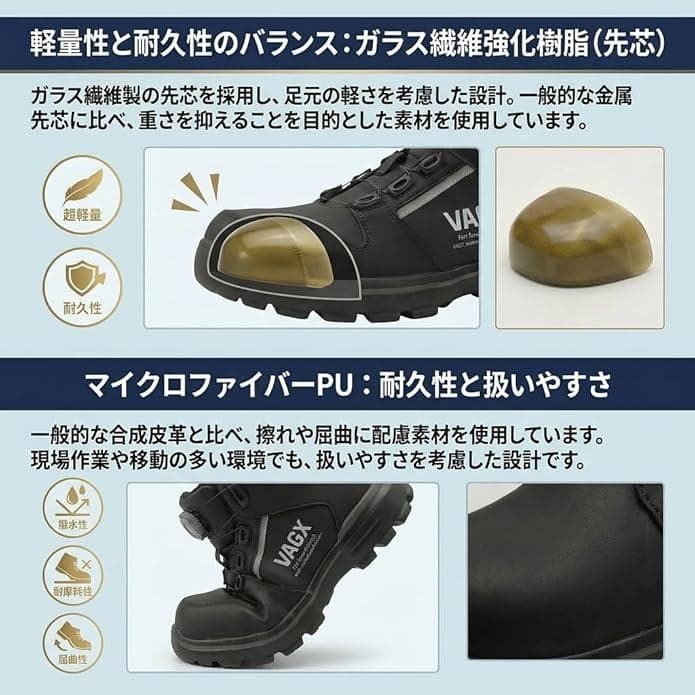 uateeff 超軽量 高強度ダイヤル 安全靴 26.5cm ブラック