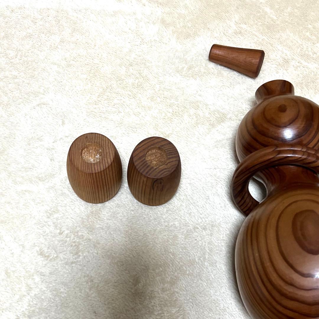 【希少】屋久杉 ひょうたん型 木製酒器セット（ぐい呑み付き）