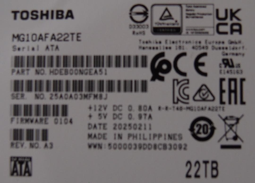 マ*ン様 ⭐新品同様・メーカー保証5年付⭐東芝 22TB HDD×2本（合計44