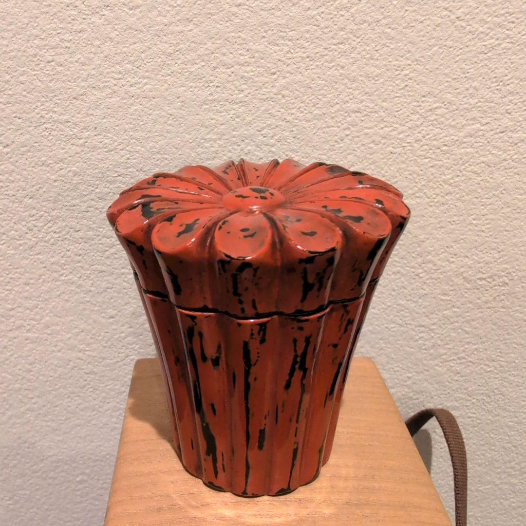 根来塗 菊型茶入 棗 木製 桐箱