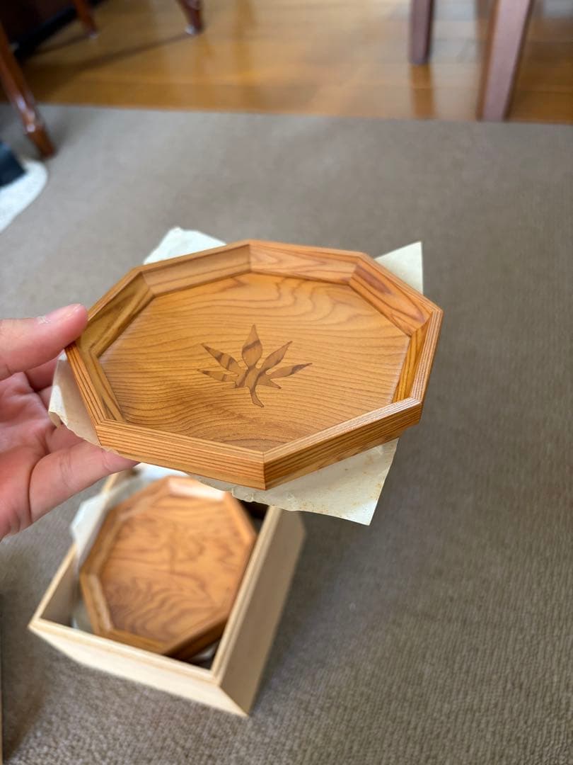 新品未使用　屋久杉 象嵌 八角 銘々皿 紅葉 楓 5客 ふくぎ工房