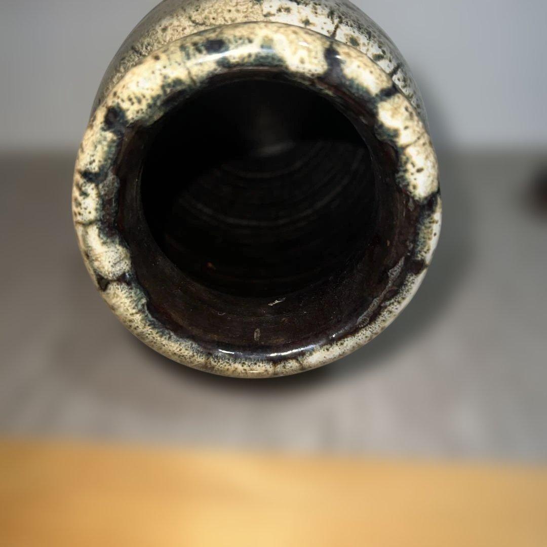小鹿田焼 陶器 花瓶 白黒模様
