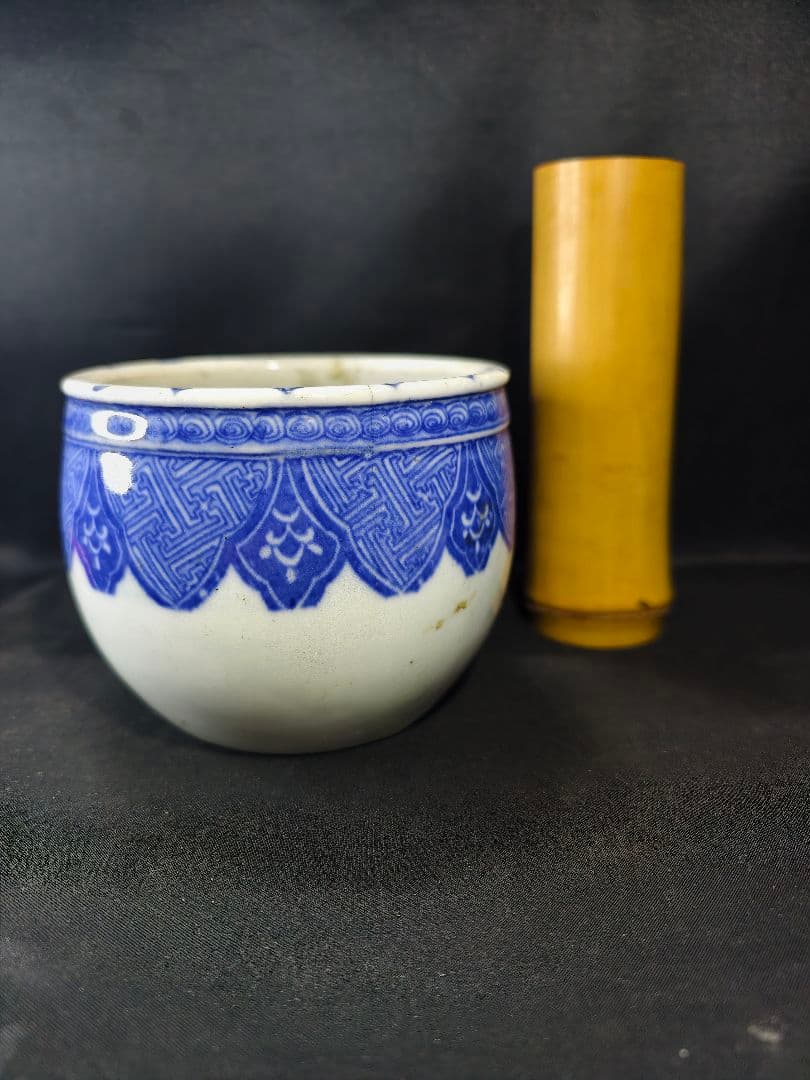 紫檀煙草盆 古材唐木 透かし彫り骨董 香道具 茶道具 古美術 染付香鉢蔵出し美品
