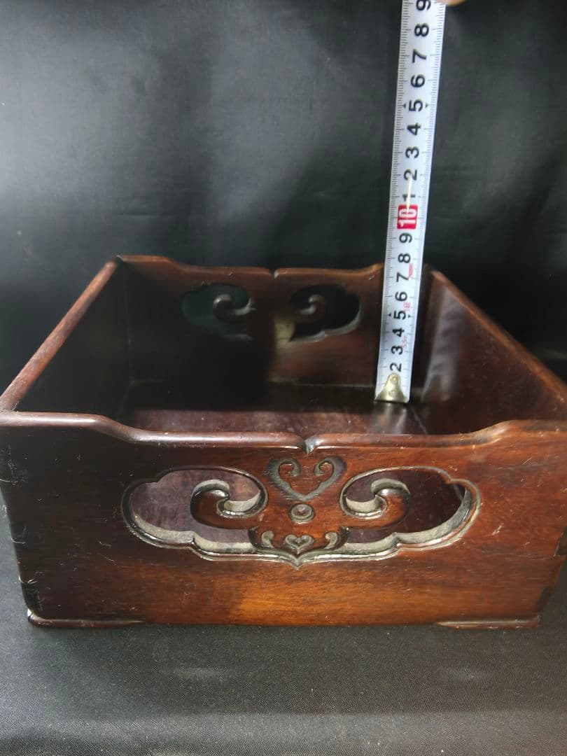 紫檀煙草盆 古材唐木 透かし彫り骨董 香道具 茶道具 古美術 染付香鉢蔵出し美品