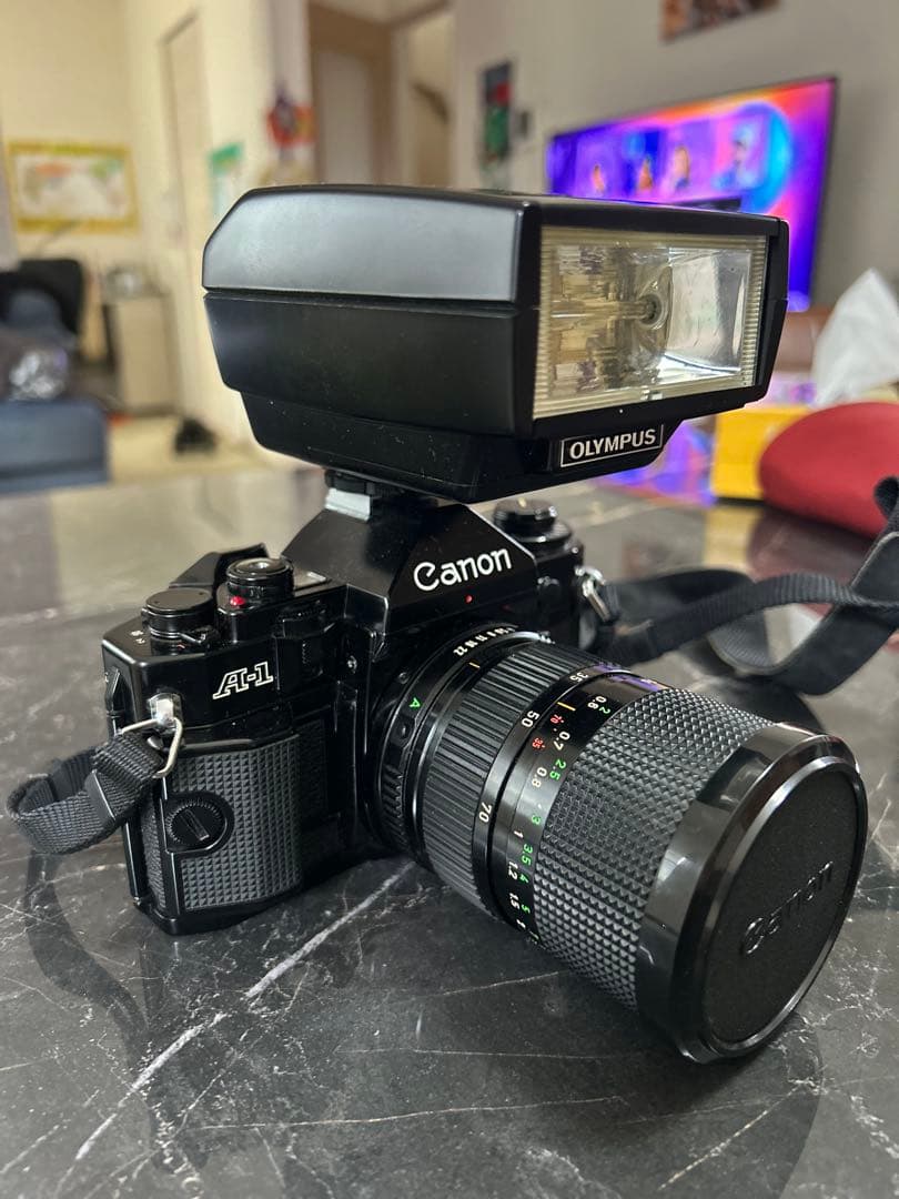 d*e様 ジャンクCanon A-1 フィルムカメラ + Olympusフラッシ