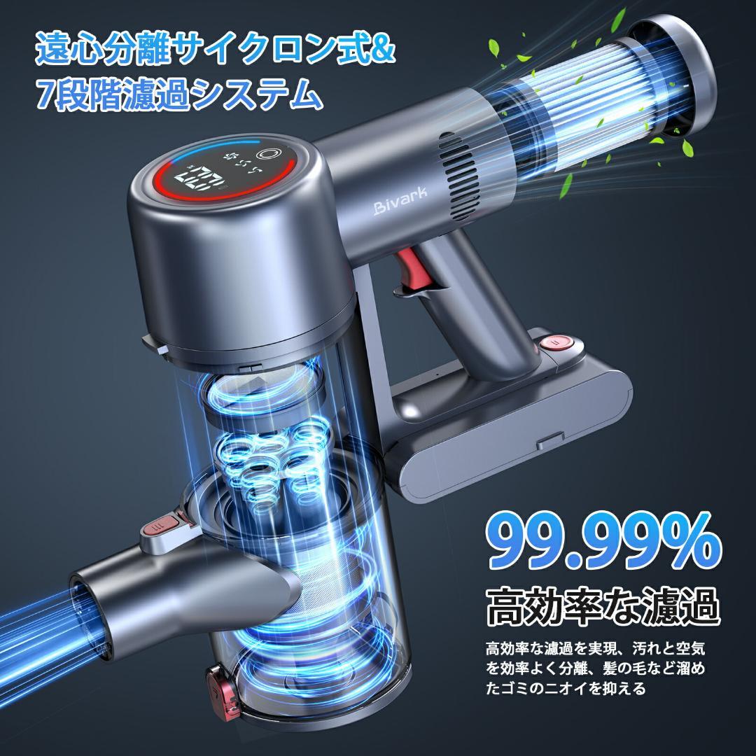 掃除機 50Kpa強力吸引 65分連続稼働＆自立式 コードレス