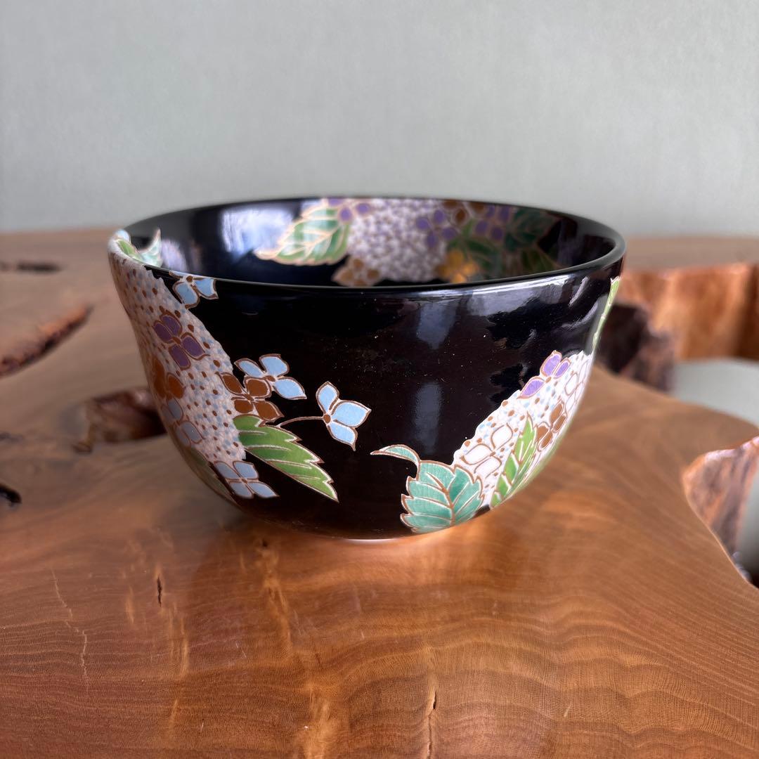 黒仁清 紫陽花 宮地英香 抹茶碗 茶道具 紙箱
