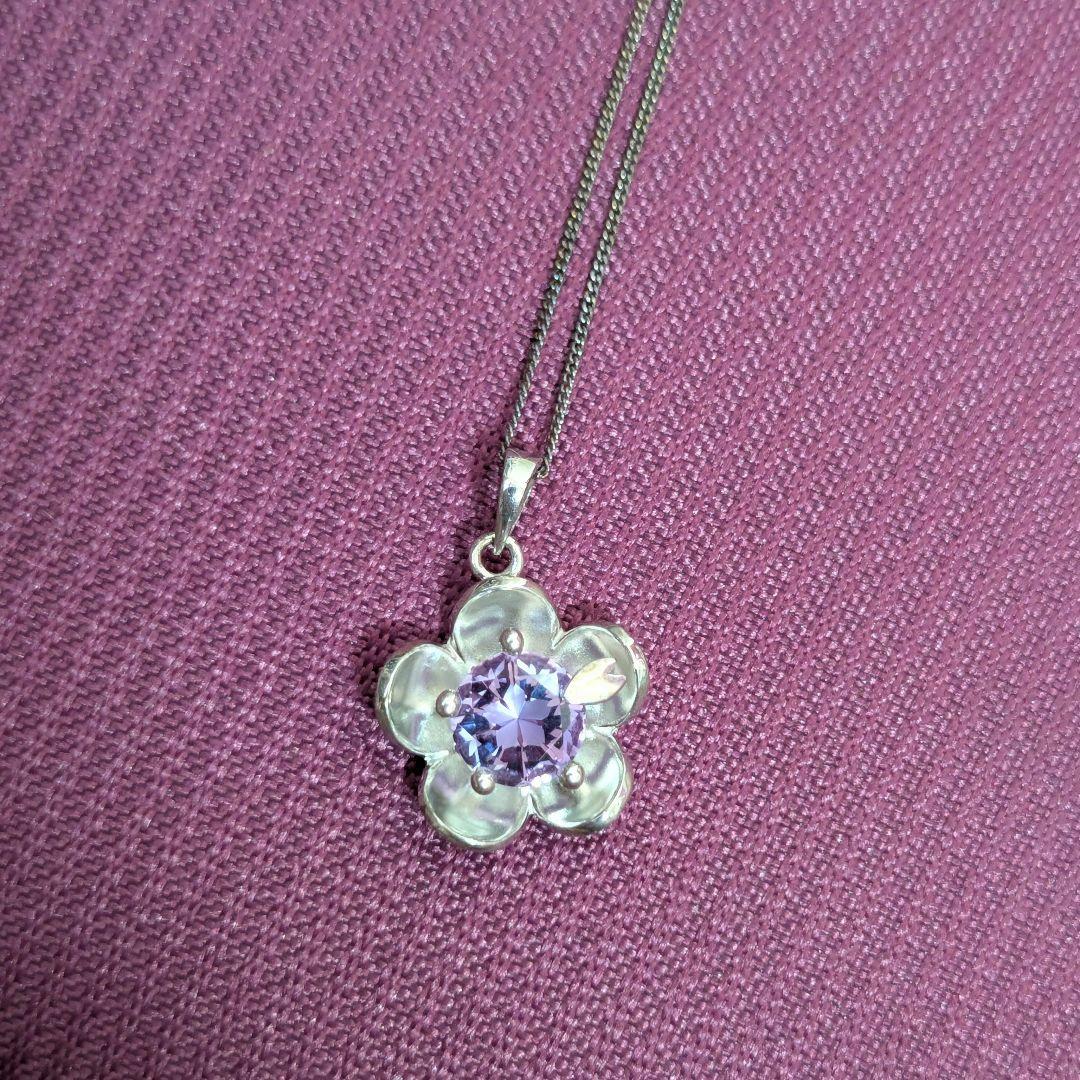 シミズ貴石★さくらinカットアメジスト★桜ペンダント花びらネックレス