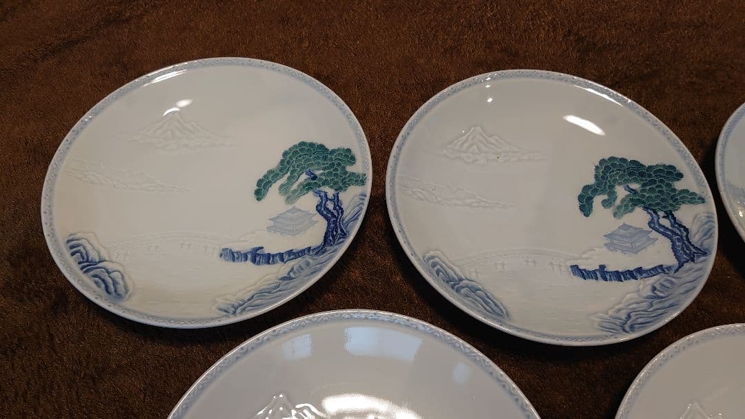 古伊万里　伊万里　色絵　富士山　中皿　菓子皿　５客