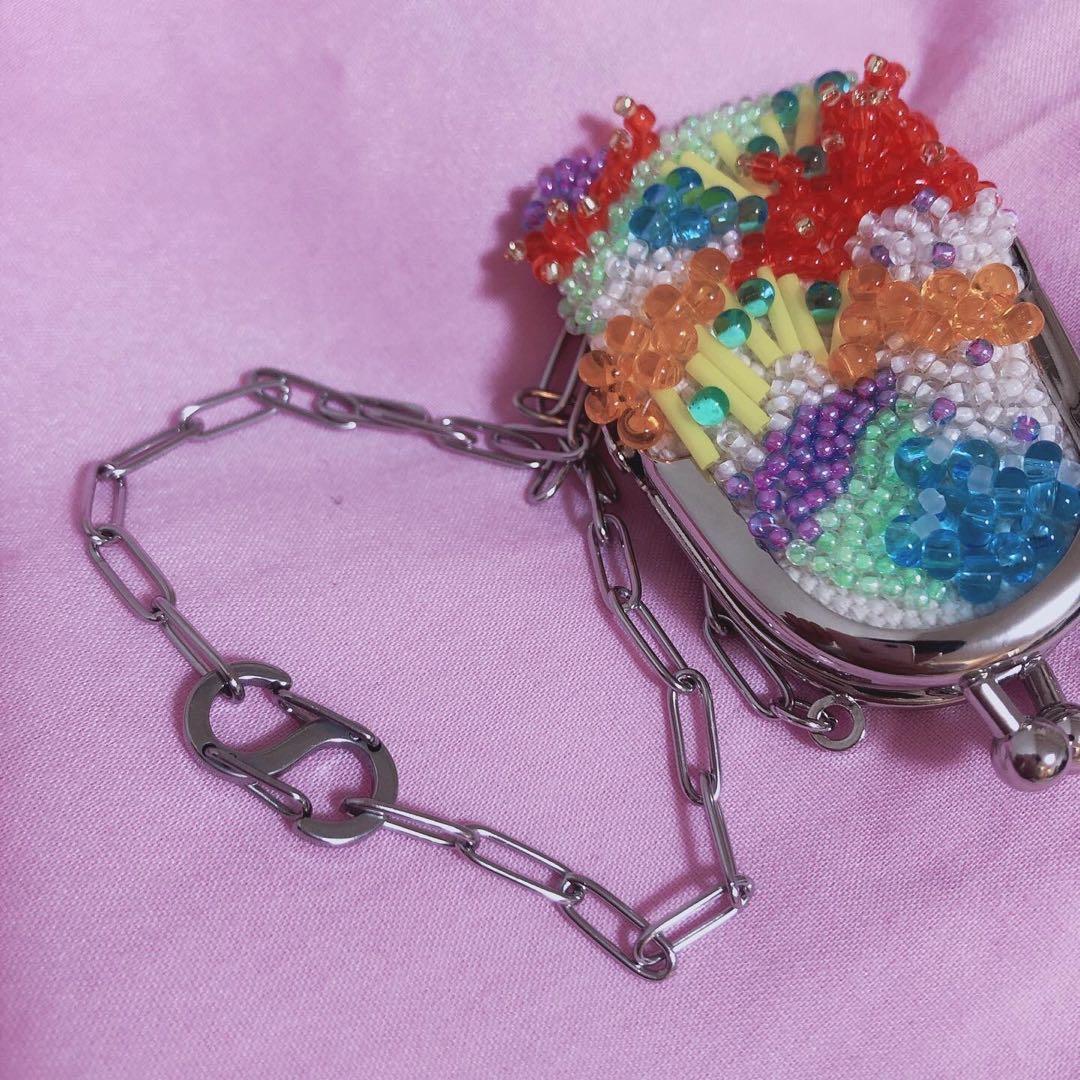 ハンドメイド ビーズ ネックレス がま口　がま口ネックレス　omamori