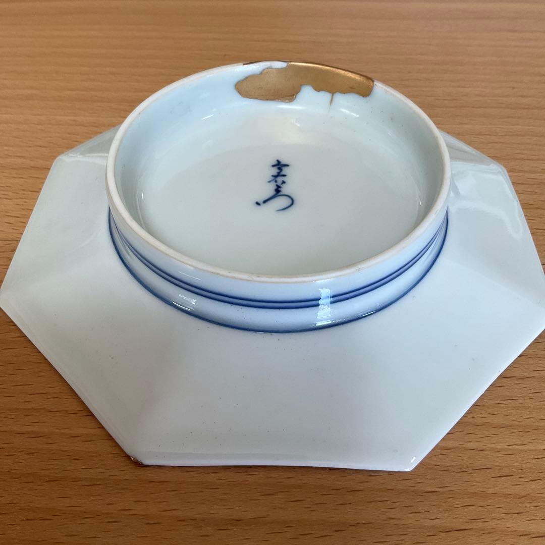 【金継ぎ】有田焼　今右衛門　八角形の植物絵皿