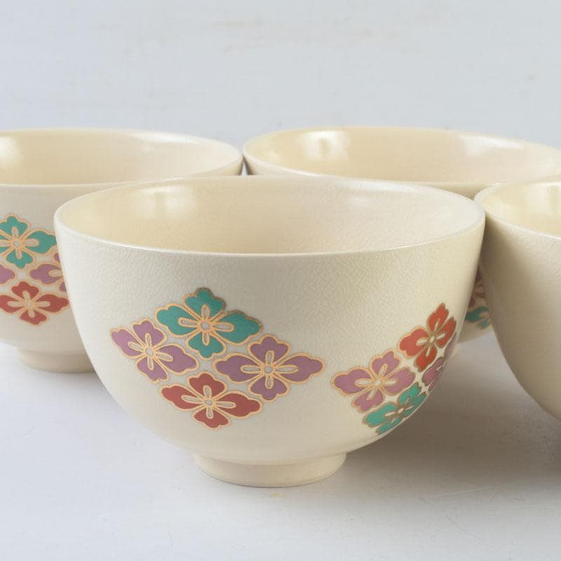 茶道具　京焼　加賀瑞山造　色絵金彩　花文　数茶碗　五客　N　9937