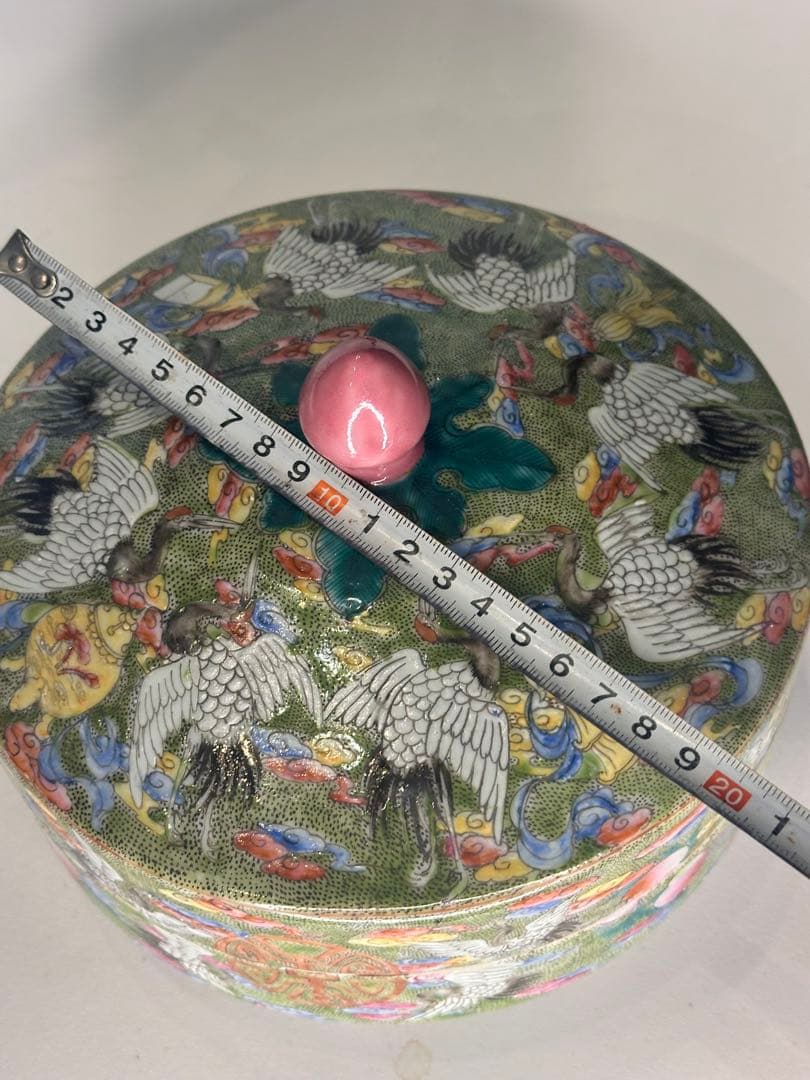 大清雍正年製 款 色絵 蓋物 果子器 菓子器 中国古美術 清代 蓋盒 鶴と花