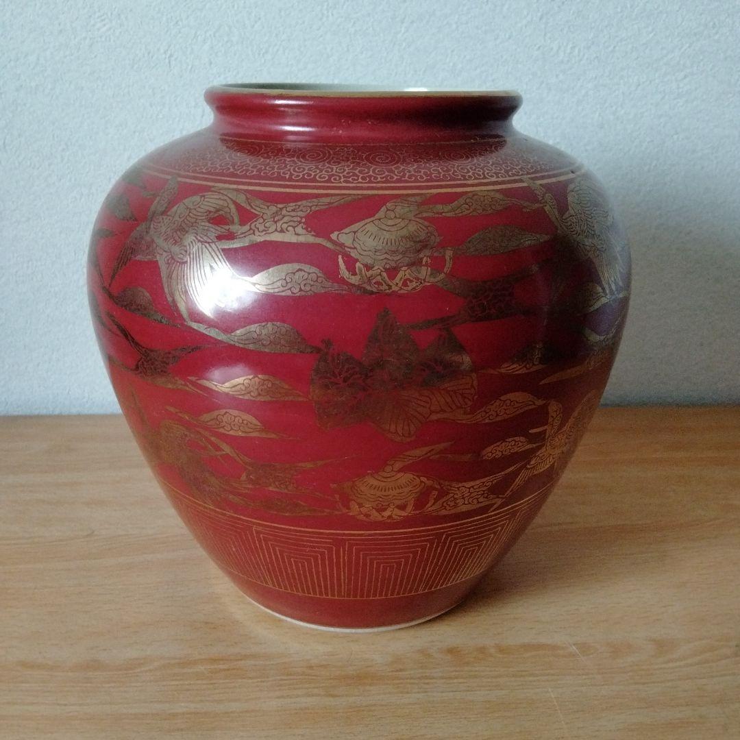 九谷焼　九谷永楽　花瓶　花器　壺　骨董品　アンティーク　赤絵　金彩　赤地金襴手