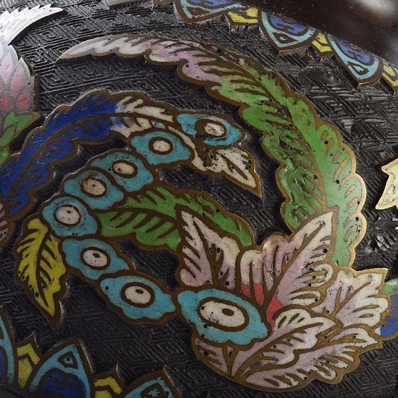 中国　古七宝琺瑯彩　花草文　花瓶　時代箱　M　R9549H