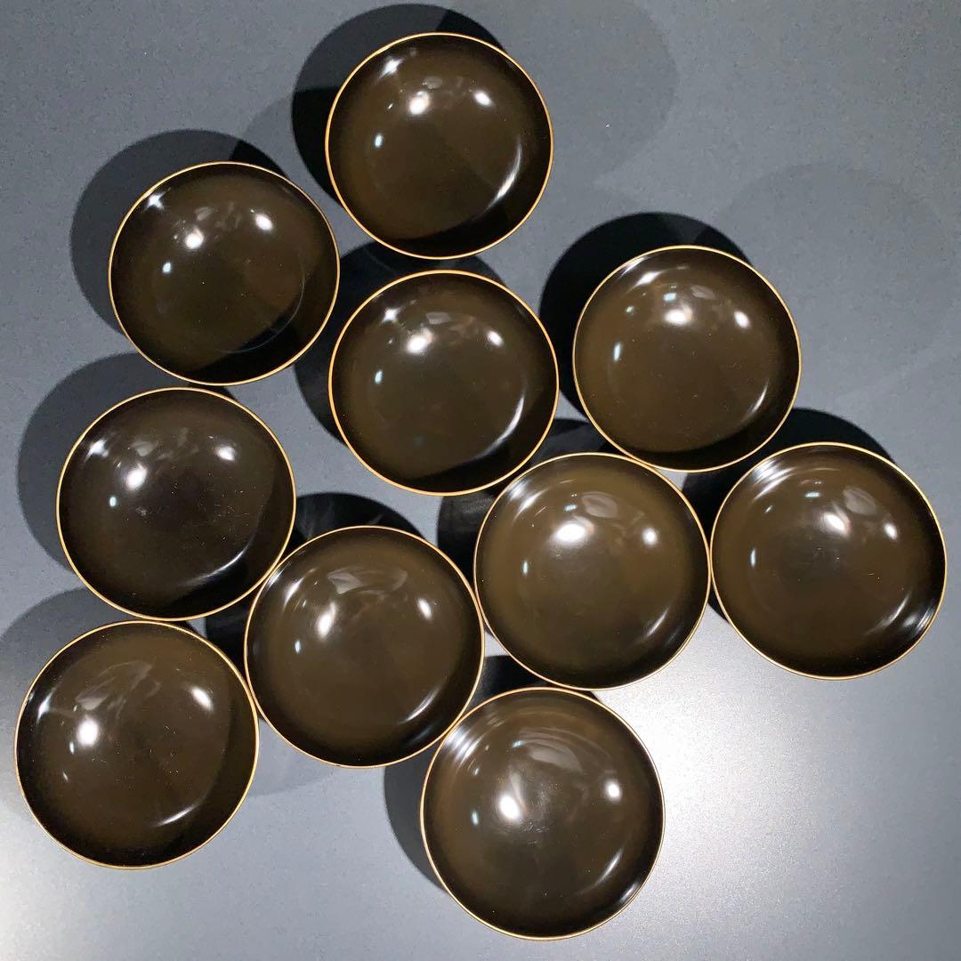 漆塗　鶴松蒔絵吸物椀　10客組　塗椀　R0796お14