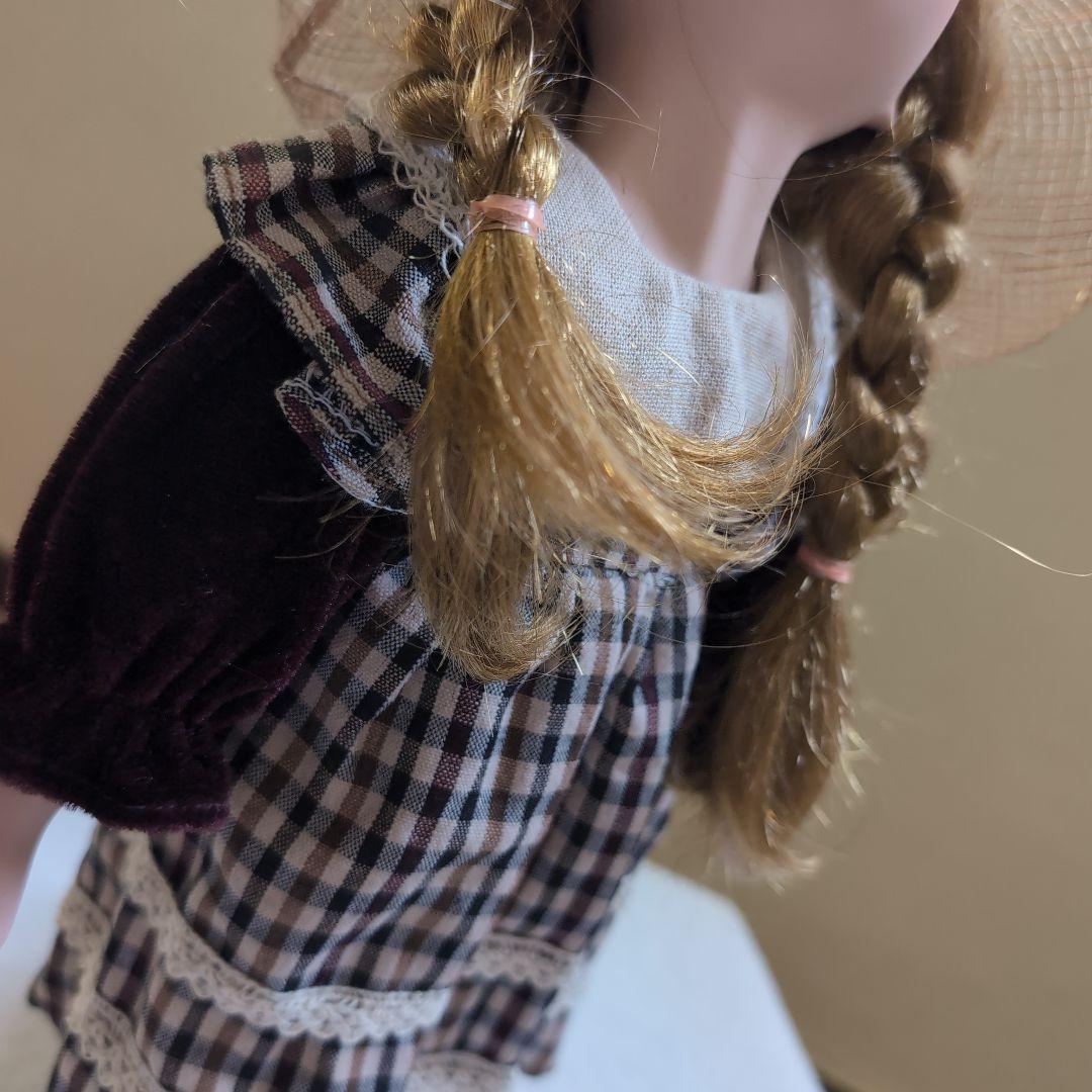 Vintage✨キスするビスクドール チェック柄服麦わら帽子 2体セット33cm