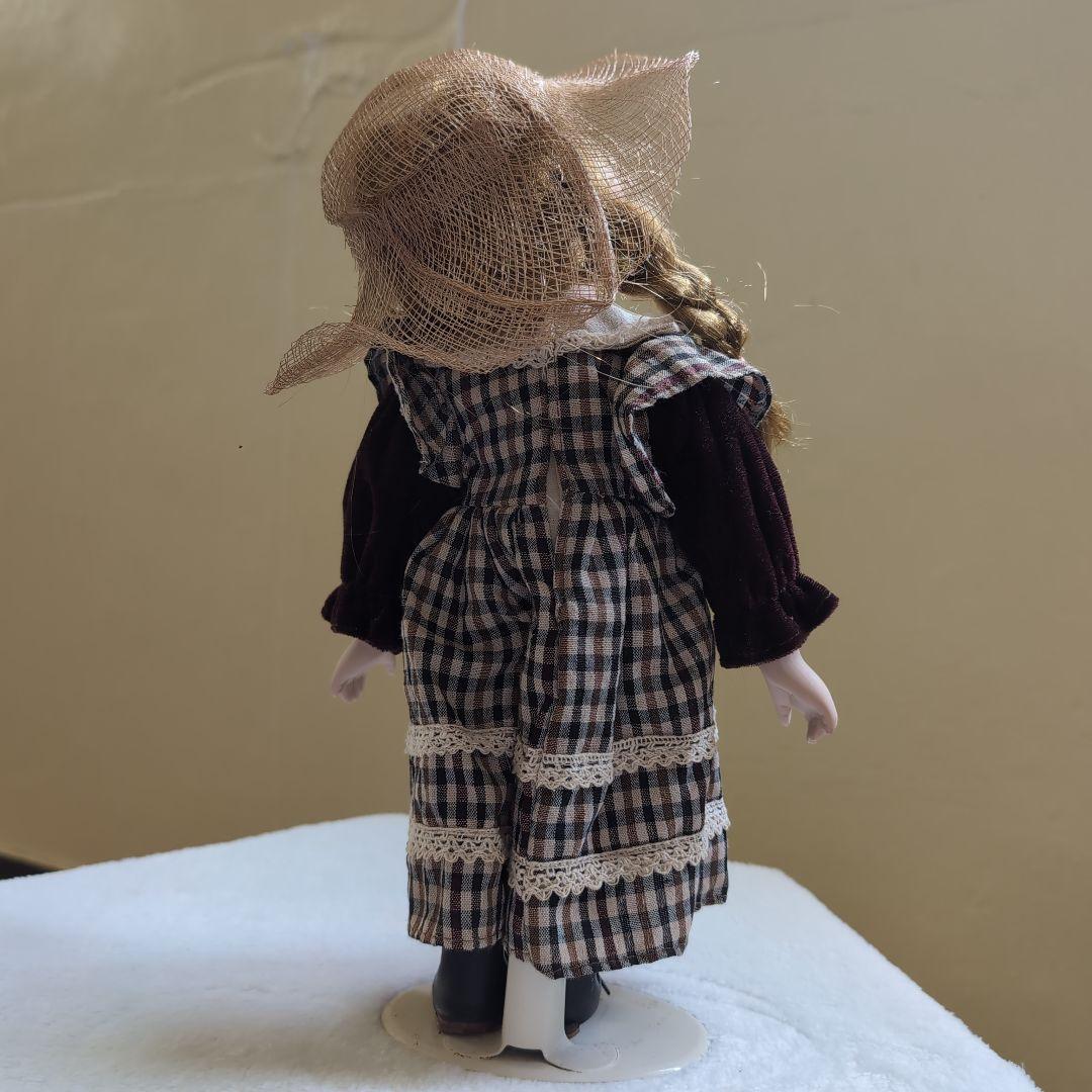 Vintage✨キスするビスクドール チェック柄服麦わら帽子 2体セット33cm
