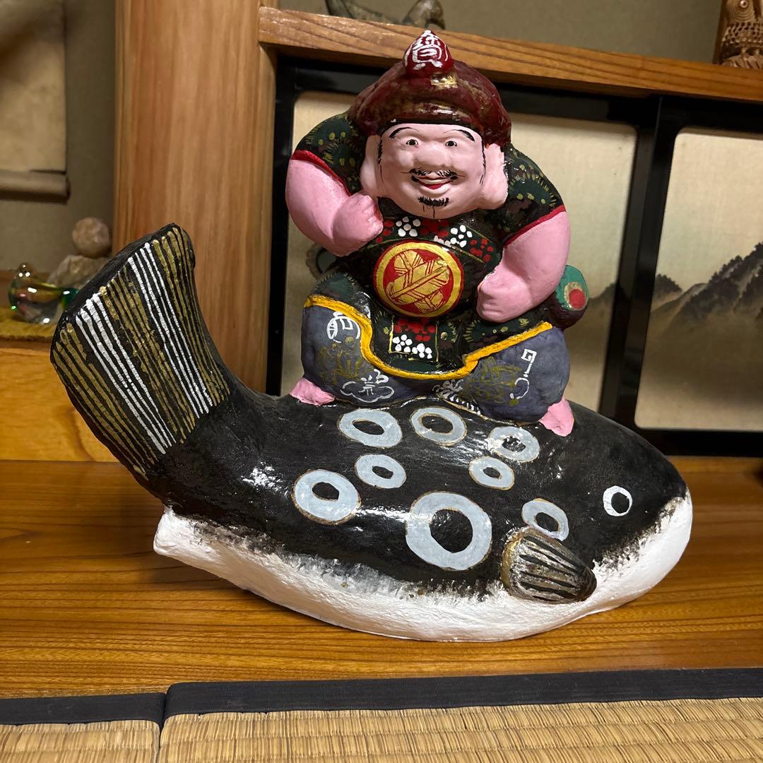 希少　中野人形　ふぐ乗り大黒天　土人形　土雛　奈良久雄