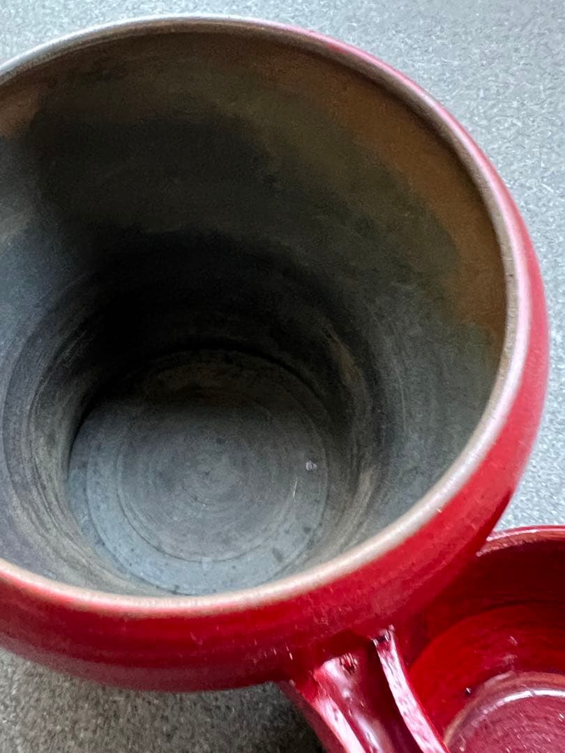 赤い陶器の急須　片口　杯　日本酒　酒器