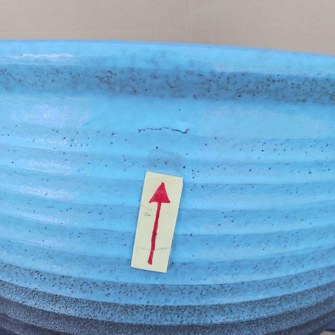 新品　特大51x48　陶器　睡蓮鉢　メダカ鉢　難有　ラリマーブルー　水色　LWC