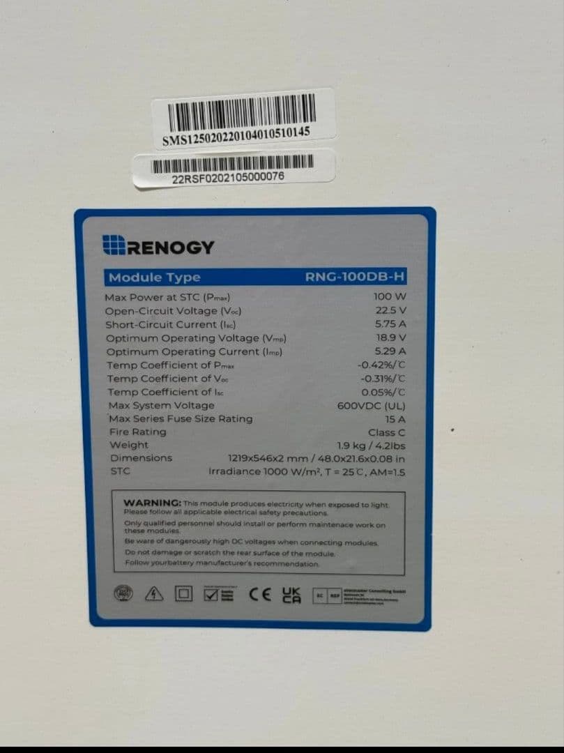 RENOGY 100W高効率ソーラーパネル RNG-100DB-H