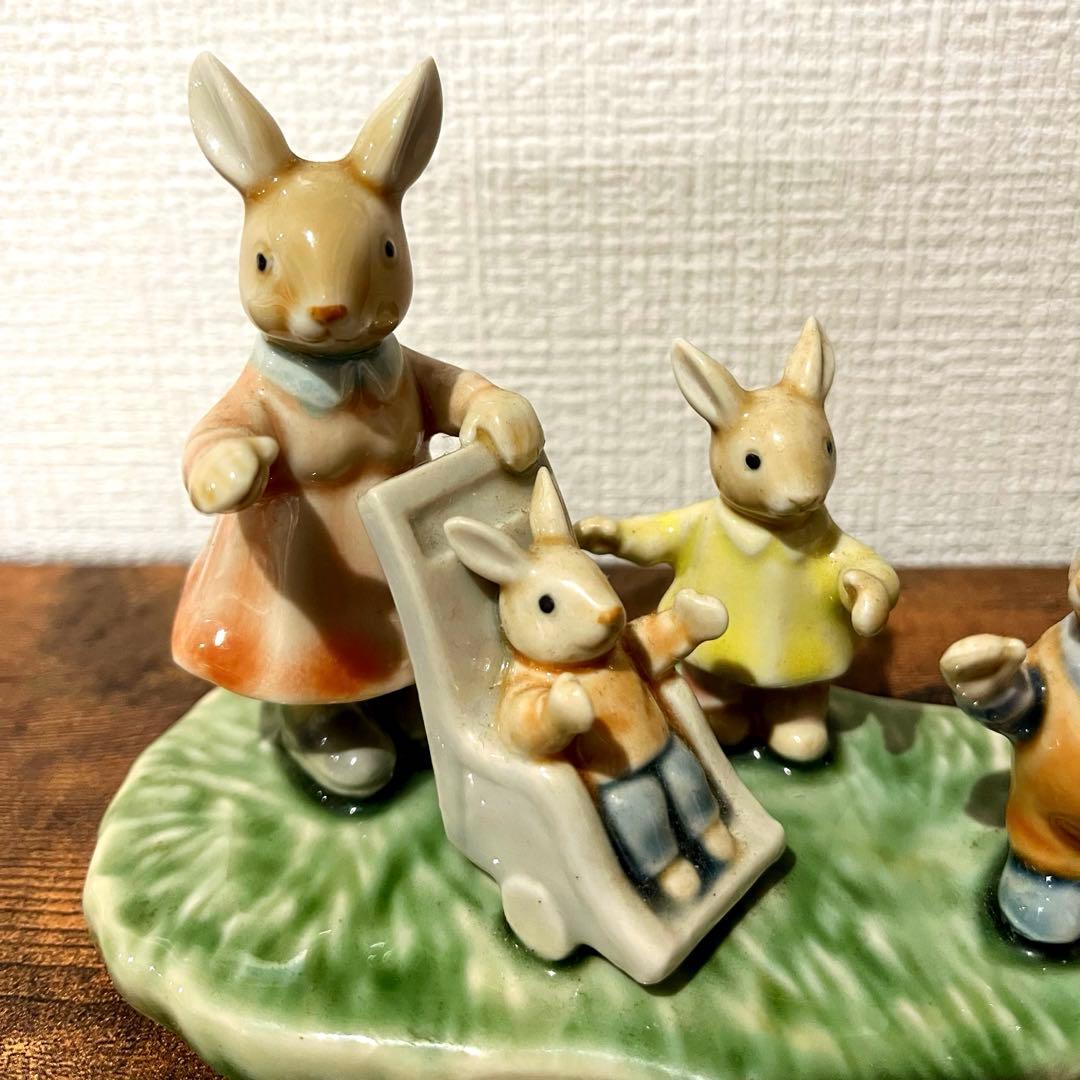 うさぎ　ドイツ　ヴィンテージ　親子の散歩　陶磁器　イースター　置物