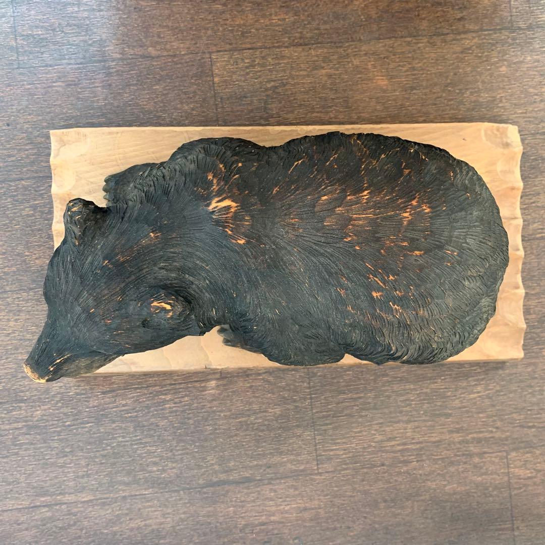 【名人彫】吠え熊 ヒチカップ作 （山本勇） 北海道 アイヌ 民芸品 怒り熊