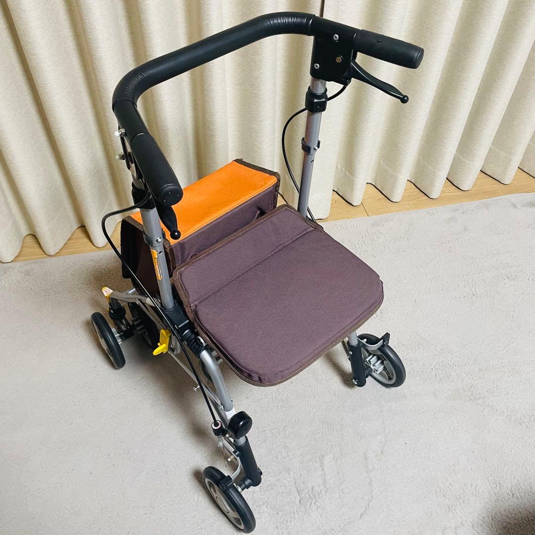 美品✨島製作所 歩行車 シンフォニーSPスリム オレンジ ブラウン シルバーカー