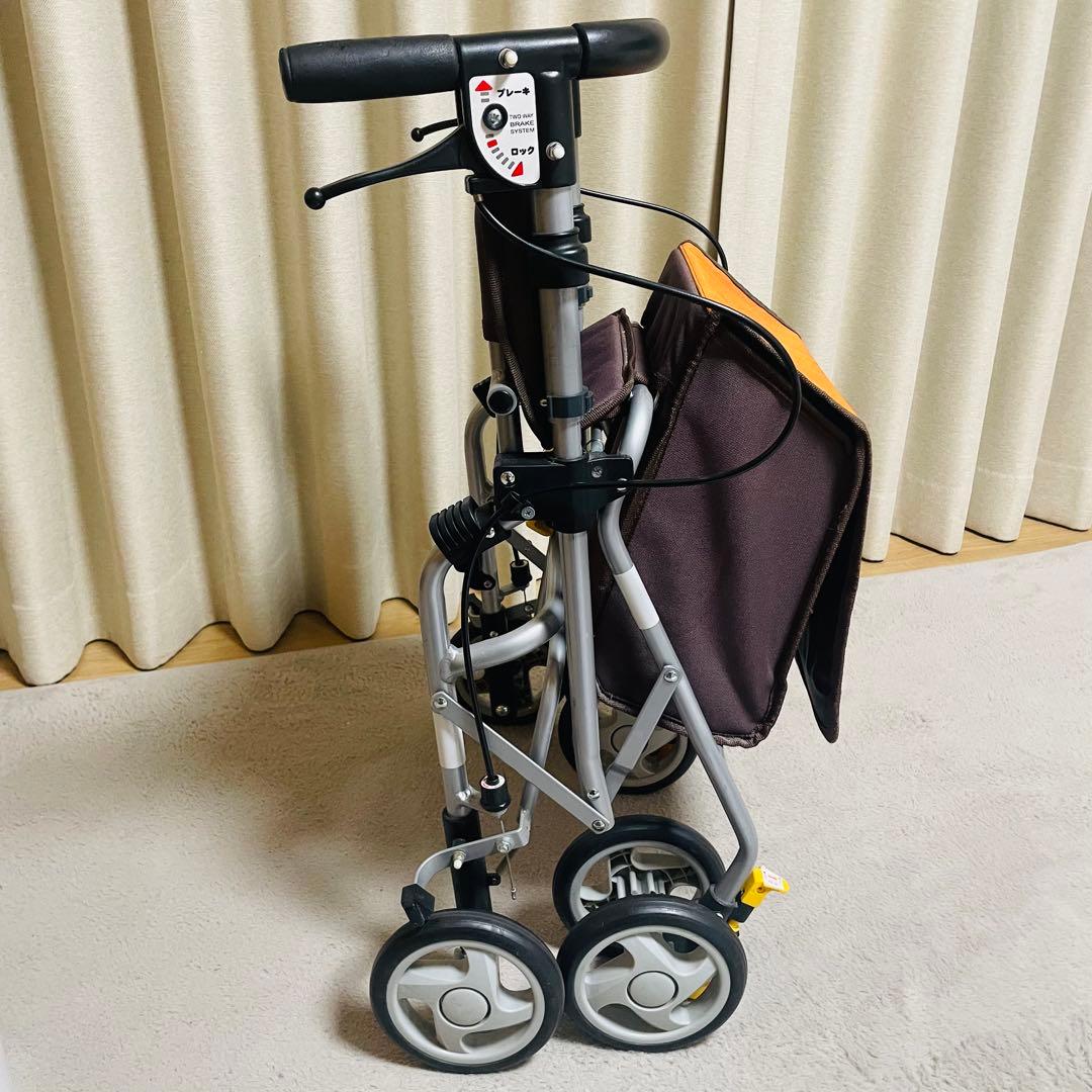 美品✨島製作所 歩行車 シンフォニーSPスリム オレンジ ブラウン シルバーカー