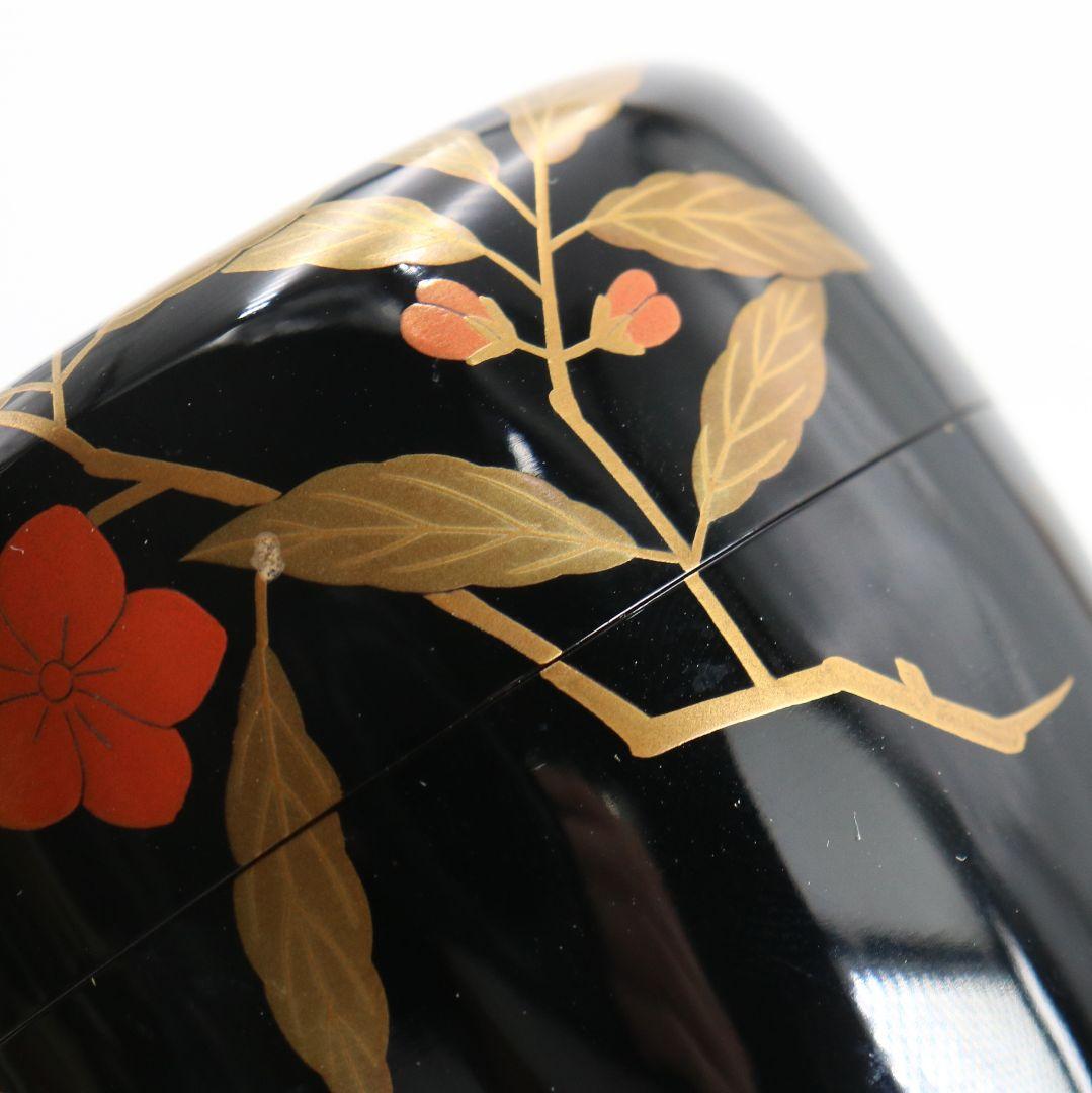 蒔絵師 坂下雄峰作 桃蒔絵 棗 茶道具 共箱　V1042