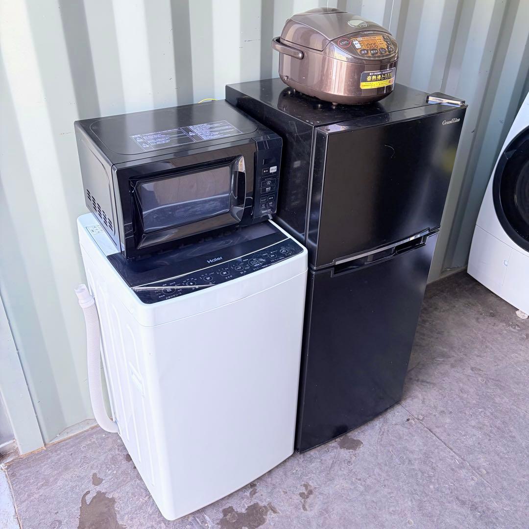 運搬取付無料！ブラック系純正メーカー冷蔵庫・洗濯機＋レンジ・炊飯器4点セット！