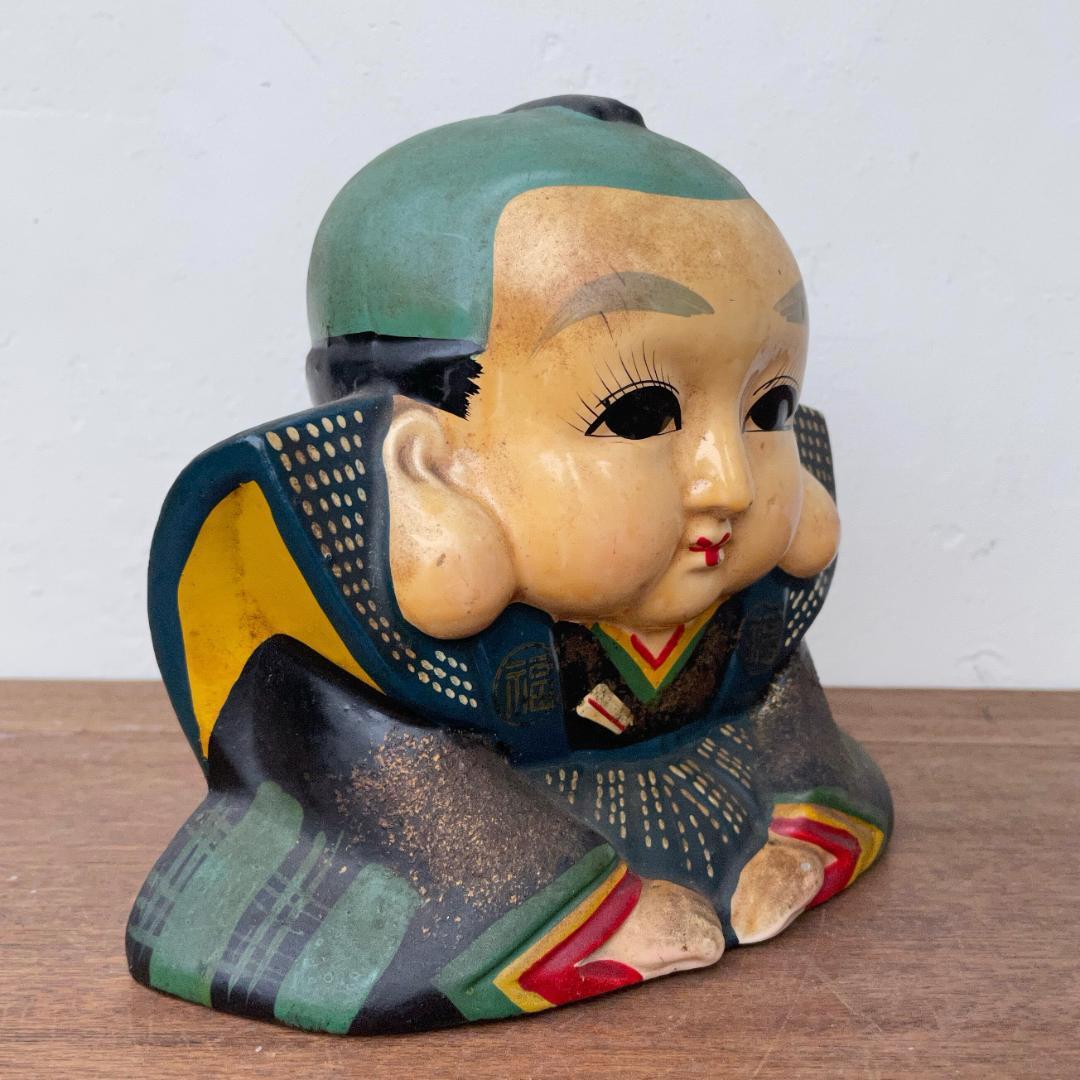 幸運を招く 福助 人形 陶器 昭和 手描き 貯金箱 骨董