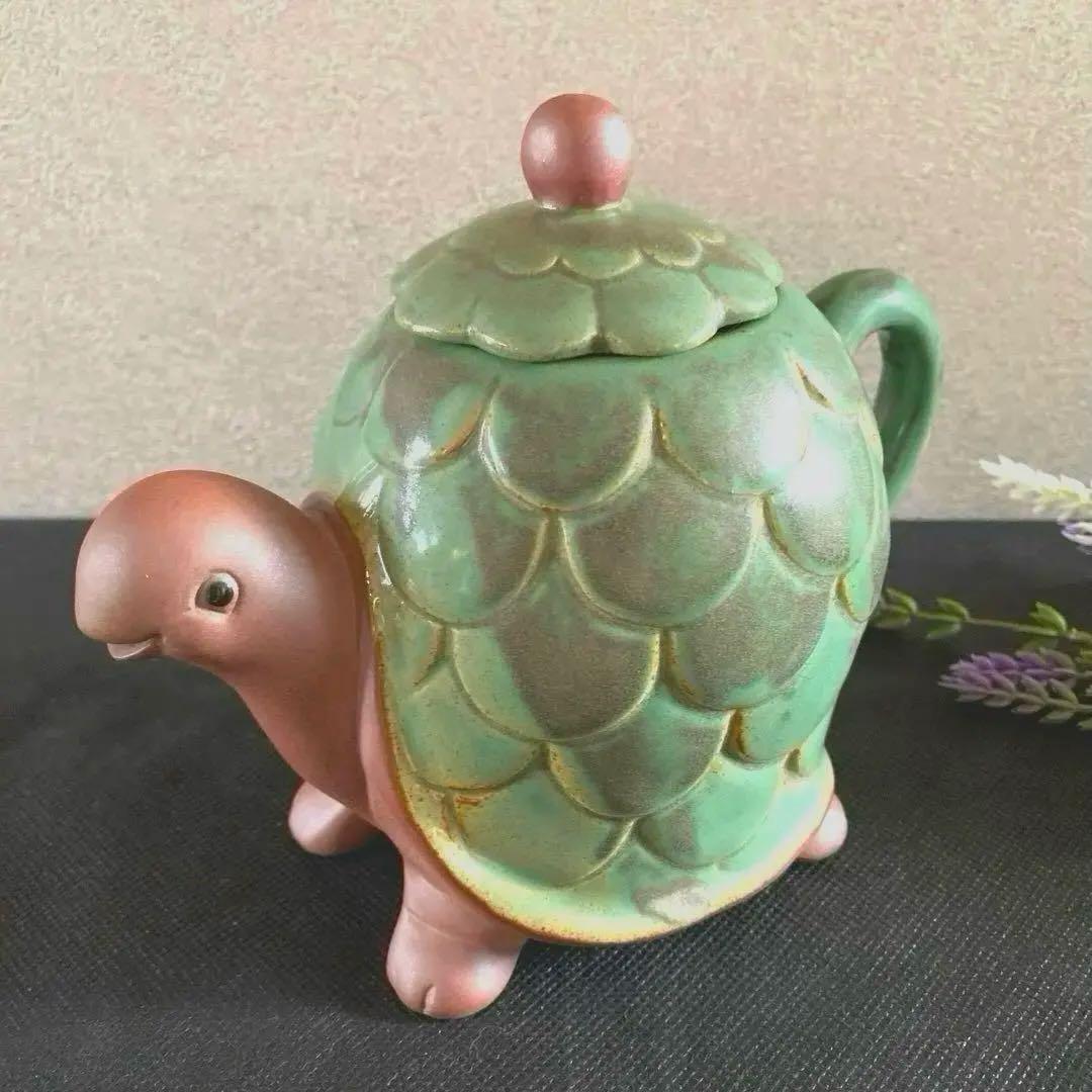 【未使用】ティーポット 亀　かしわ窯　瀬戸焼 急須 茶器　動物　カメ