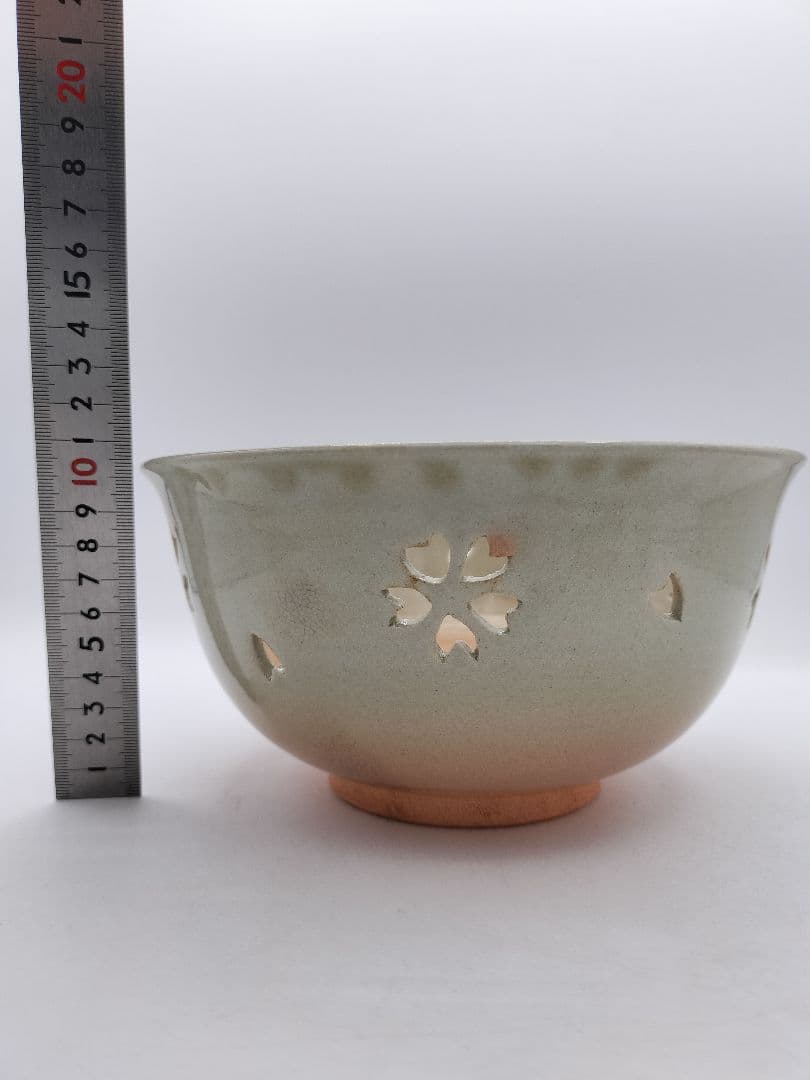 c754 菓子器 萩　さくら透し　祥雲窯 山崎武男 木箱 茶道具 古物