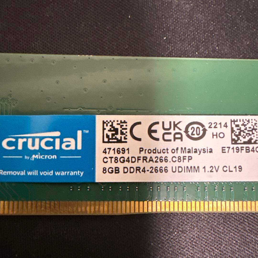 Crucial 16GB(8gbx2枚） DDR4-2666 UDIMM メモリ